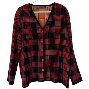 Vintage Maggie McNaughton plaid knit cardigan preppy 90s Y2K festive sweater XL